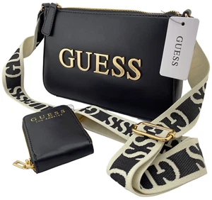 GUESS CARACARA LOGO CROSSBODY SHOULDER BAG HANDBAG Black • AUTHENTIC New BNWT - Picture 1 of 24