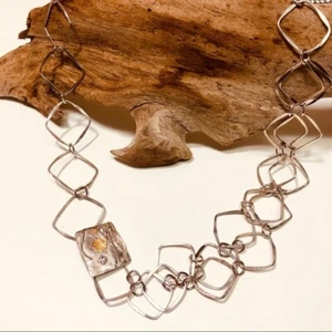 Handmade, forged and hammered sterling silver, square links long necklace 350 - Picture 1 of 3