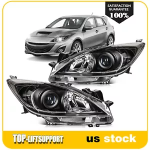 For 2010 2011 2012 2013 Mazda 3 (5-Speed) Headlights Assembly Black Housing Pair - Picture 1 of 7