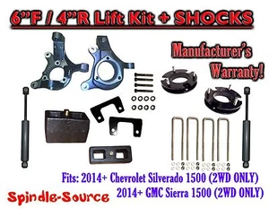 6" / 4" Spindle LIFT KIT+ SHOCKS FOR 14 - 16 Chevrolet Silverado GMC Sierra 1500 - Foto 1 di 2