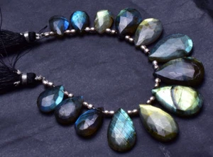 FULL POWER Blue Fire Labradorite FACETED PEAR SHAPE BIG BEADS 15 TO 24 MM 6" - Picture 1 of 5