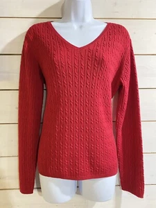Casual Corner Fine Merino Wool Red Cable Knit Sweater Holiday Christmas Large - Picture 1 of 5