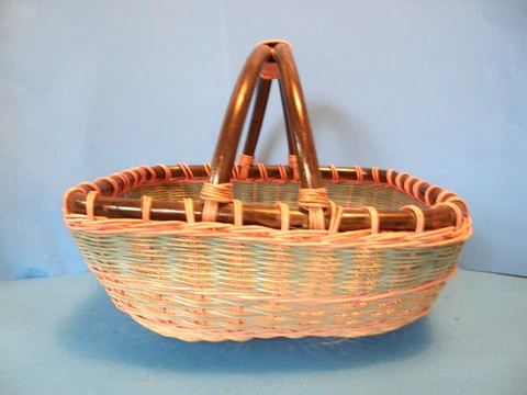 Wicker Basket with Handles Painted pink and blue, for Easter, Picnics, Gifts Cover