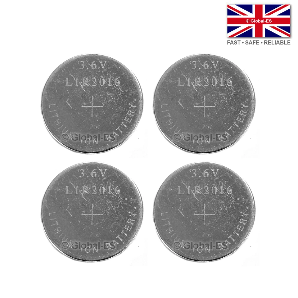4pcs LIR2016 Rechargeable CR2016 Li-Ion Coin Cell Battery - 3.6V 18mAh - Image 1 of 1