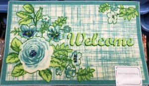 KITCHEN ACCENT RUG (nonskid back) (17"x28") LARGE FLOWER, WELCOME, EE - Picture 1 of 12
