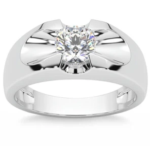 Men's 3/4Ct Solitaire Diamond Wedding Anniversary Ring 14k Gold Band Lab Grown - Picture 1 of 9