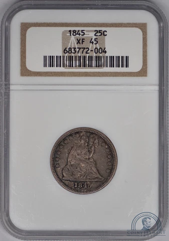 1845 Seated Liberty Quarter Dollar 25c NGC XF45 - 100% Original! Cover