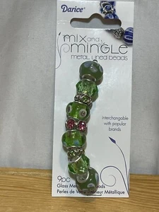 New! Metal Lined Beads 9-Piece String by Darice, Mix n' Mingle, Color: Pink/Grn - Picture 1 of 7