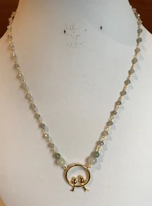 925 GP Love Birds & Stone Bead Pendant on a GP 925 Labradorite Rosary Chain - Picture 1 of 4
