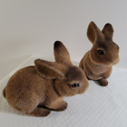 2 Vintage 1970's Fuzzy Bunny Rabbit Banks w/Stoppers plaster of paris Japan 7"