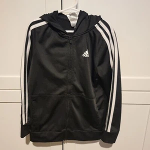 Adidas Full Zip Hoodie Black Boys Size 7 - Picture 1 of 6