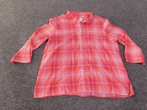 Alfred Dunner top medium pink geometric metallic womens button up plaid - Picture 1 of 12