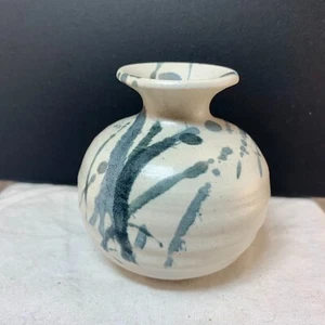 Vintage Danish stoneware vase 8.5x6.5cm white w/blue splatter design Denmark  - Picture 1 of 8