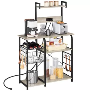 55″ Kitchen Bakers Rack with Power Outlet Utility Storage Shelf Microwave Stand - Picture 1 of 27