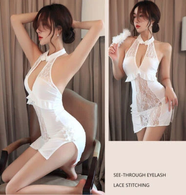 Sexy Lingerie Cosplay Cheongsam Lace Sleepwear Chinese QIPAO Women Nightdress - Image 1 of 4