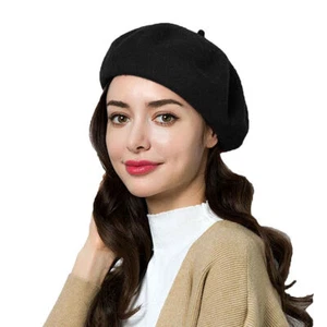 Warme warme Wintermütze für Damen klassischer französischer Stil Wollbarett weiche Beanie-Kappe Geschenk USA - Bild 1 von 18