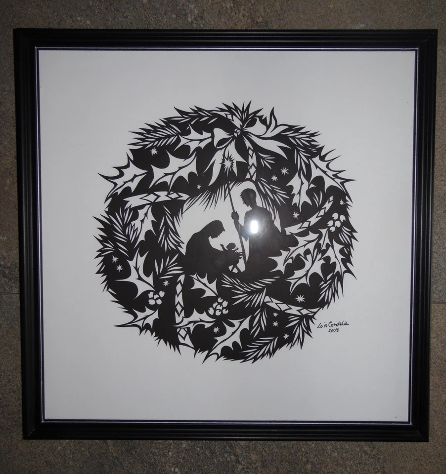Christmas Nativity Wreath.  Lois Cordelia  Hand Cut Papercut 2008 Original. - Image 1 of 3
