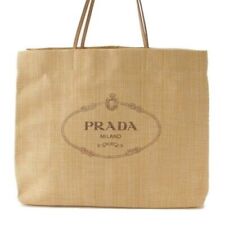 PRADA Raffia Shopper Bag Limited Edition Logo Print Beige Open Used F/S