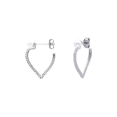 orecchini donna argento 925 anallergico zirconi perle bianca cerchio - Immagine 1 di 3