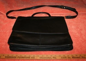 Carla Marchi Black Leather Messenger Bag Computer Satchel - Picture 1 of 8