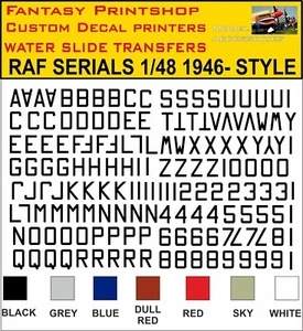 RAF SERIAL NUMBER LETTERS PLANES MODELS WATER SLIDE TRANSFERS, DECALS KITS 1/48 - Picture 1 of 21