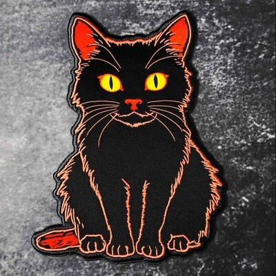 Black Cat Peeker Embroidered Applique Iron On Patch Halloween Trick or Treat - Image 1 of 4