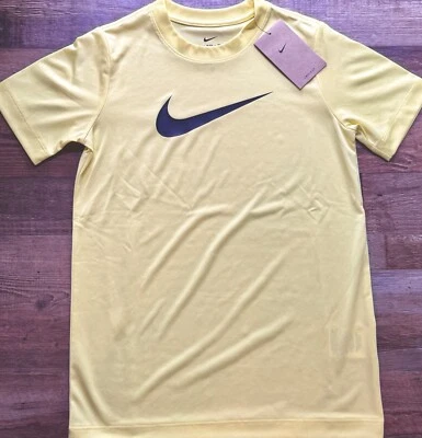 NWT Nike Kids/Boys/Girls YLG Yellow/Black Big SWOOSH Dri-Fit Shirt Large - Image 1 of 2
