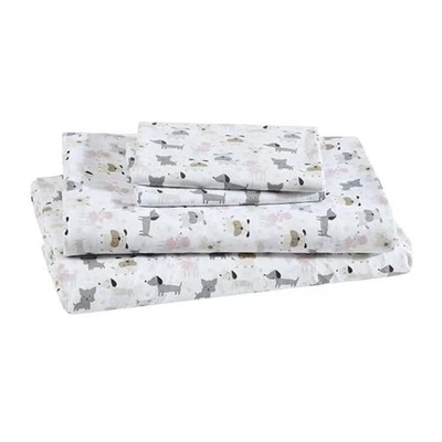  Conjunto de lençóis de microfibra impressos, macio confortável fácil queen branco filhote amor - Imagem 1 de 4