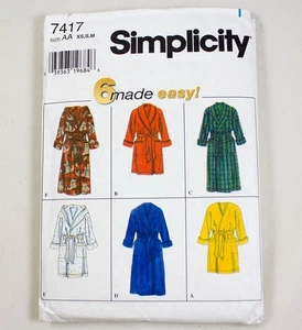 Simplicity Muster 7417 Morgenmantel Bademantel Misses Herren Teens Gr. XS-S-M UNGESCHNITTEN - Bild 1 von 2