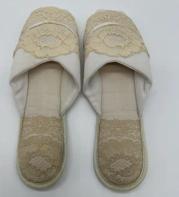 Vintage Glamour Skuffs by Madyes Slippers Peep Toe Slides Ivory Color sz 6.5-7.5 - Image 1 of 4