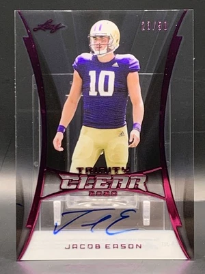 2020 Leaf Trinity Jacob Eason Clear Auto Pink /50 - Washington Huskies - Image 1 of 2
