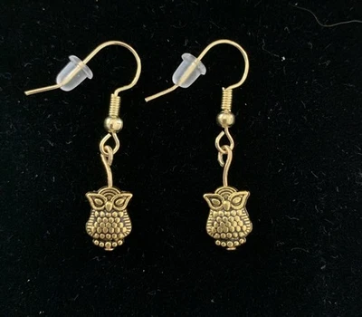 Pendientes búho - oro, negro - colgantes - hechos a mano Foto 1 de 3