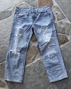 American Eagle Jeans Straight Blau Distressed Taschen Größe 4 Regular - Bild 1 von 13