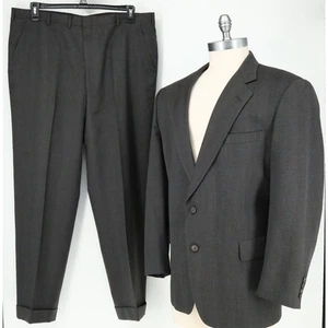 Hart Schaffner Marx Mens 46L Dark Gray Wool Suit Cuffed Pants Heritage Plus - Picture 1 of 23