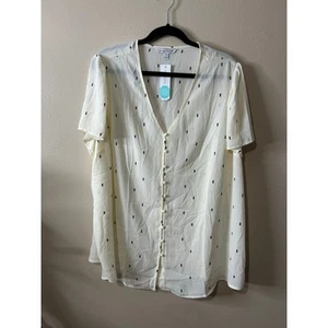 NWT Women’s 2X Stitchfix 41 Hawthorn Ileana Button Detail Blouse Cream & Black - Picture 1 of 4