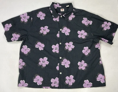 Levi's Slouchy Seersucker Floral Print Button Up Shirt Men XL Short Sleeve - Image 1 of 4