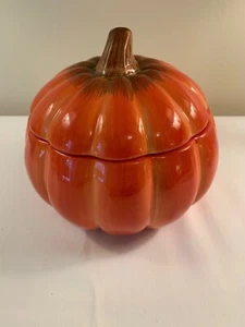 FTD Ceramic 6.5” Pumpkin Halloween Fall Thanksgiving Candy Dish Cookie Jar Decor - Picture 1 of 11