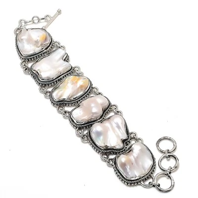 Blister Biwa Pearl Gemstone Handmade 925 Sterling Silver Jewelry Bracelet - Image 1 of 4