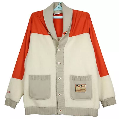 Fred Segal Mitchell & Ness L Large Cardigan Jacket Orange Cream Fur New - Image 1 of 4