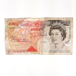 English Fifty Pound Bank Note 1994 Circulated Ungraded Dirty Creased Used - Picture 1 of 8
