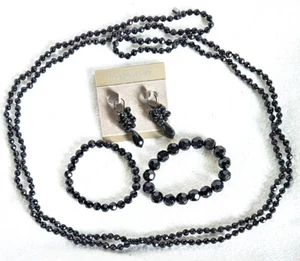 Costume Jewelry Set Necklace 2 Bracelets Earrings Black Plastic Nordstrom - Picture 1 of 5