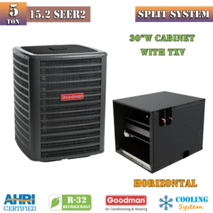 R32 Goodman 5 Ton Split Air Conditioner & Coil System 15.2 SEER2 30"W Horizontal - Picture 1 of 3