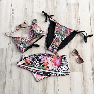 3 Piece Tropical Animal Print Bikini Swimsuit with Suit Wrap Vacation Size S - Picture 1 of 5