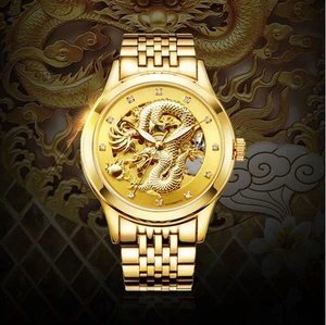 Nuevo Reloj Pulsera Mecánico Oro Esqueleto Dragón 30M Acero Resistente al Agua Regalo - Imagen 1 de 8