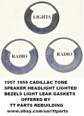 1957/1958 CADILLAC LIGHTED RADIO TONE SPEAKER HEADLIGHT BEZELS GASKETS - Image 1 of 4