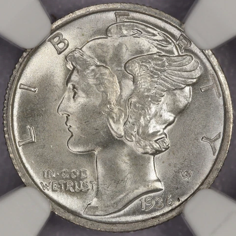 1936-D 10c Mercury Dime - NGC MS 65 FB Cover