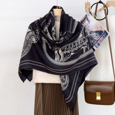 Pure Cashmere & Silk Wrap Stole Scarf Fashion Print Square Shawl Hand Rolled 53" - Image 1 of 4