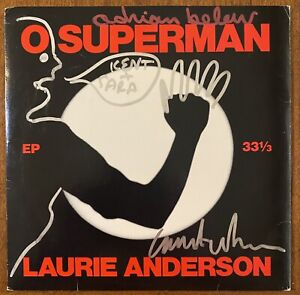 LAURIE ANDERSON O Superman 1981 Warner Bros. 7" EP AUTOGRAPHED + Adrian Belew