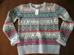 NWT GAP KIDS GIRLS FAIR ISLE LET IT SNOW IT'S COLD SNOWFLAKE SWEATER XL 12 - Picture 1 of 5