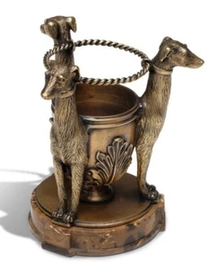 Soporte para bolígrafo Maitland-Smith Guard Dogs - Soporte para bolígrafo de latón con incrustación de piedra de piel de serpiente - Imagen 1 de 8